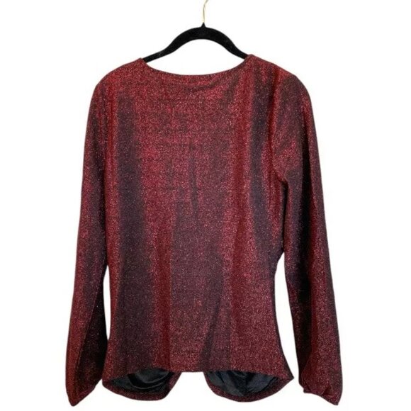 Madison + Hudson Top Womens Small Red Sparkle Glitter Ruched Holiday Blouse New - Picture 2 of 2